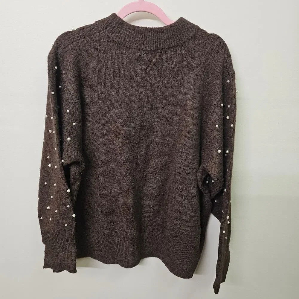 Warm Brown Sweater with Pearls Size S | City Chic - Picture 8 of 9